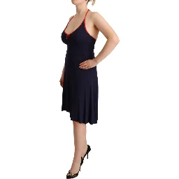 Navy Blue Sleeveless Halter Sheath Midi Dress