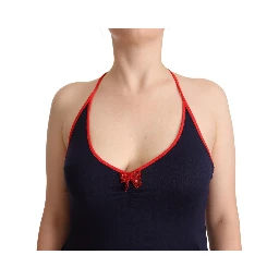 Navy Blue Sleeveless Halter Sheath Midi Dress