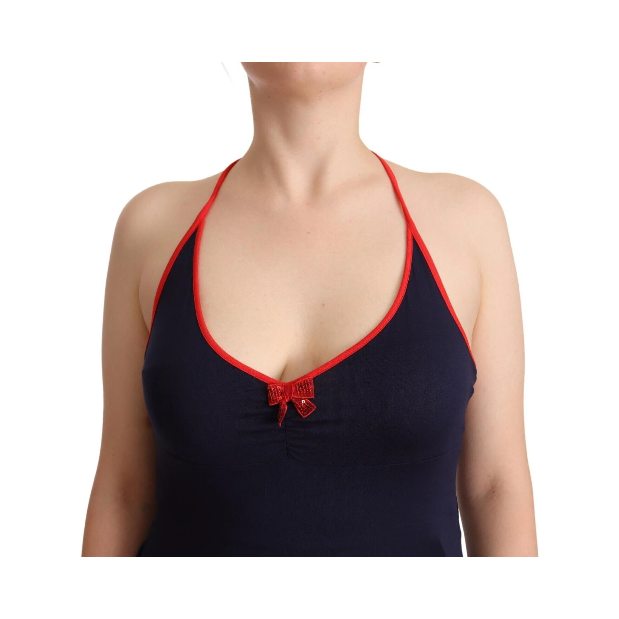 Navy Blue Sleeveless Halter Sheath Midi Dress