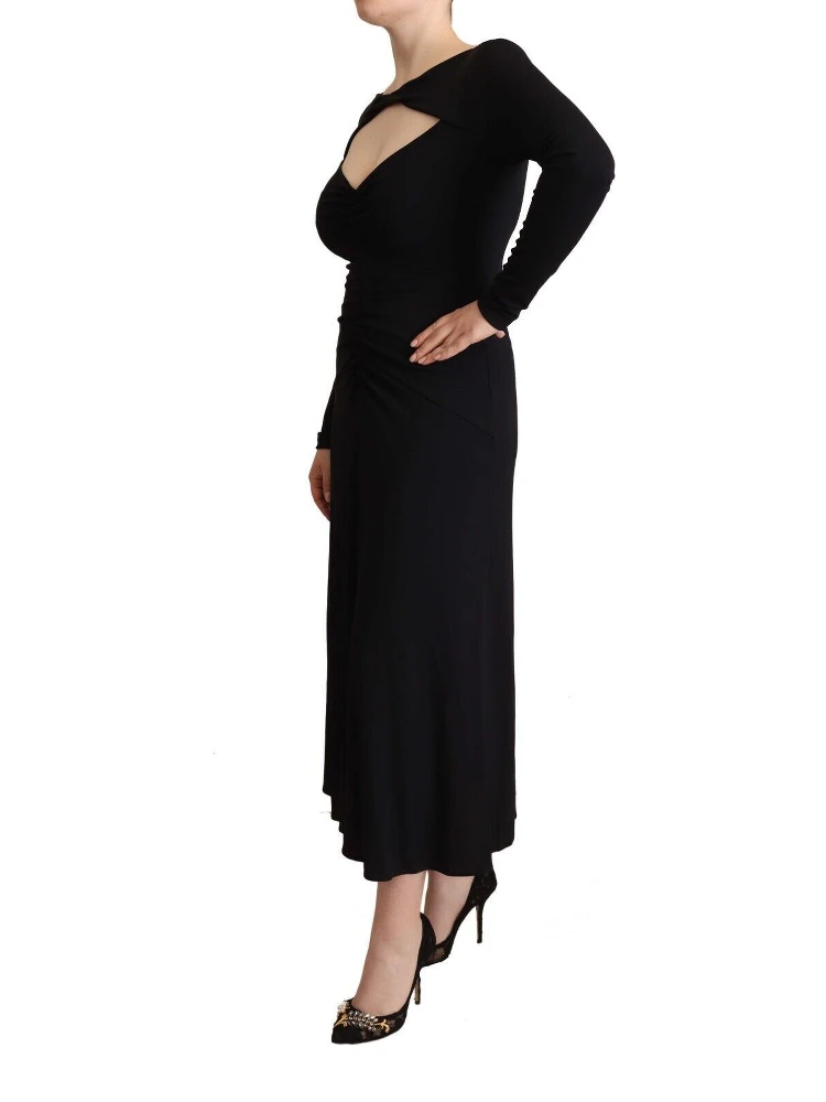 Black Nylon Stretch Long Sleeves Deep V-neck Maxi Dress alternative