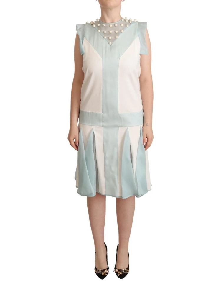 Multicolor Faux Pearl Sleeveless Shift Midi Dress