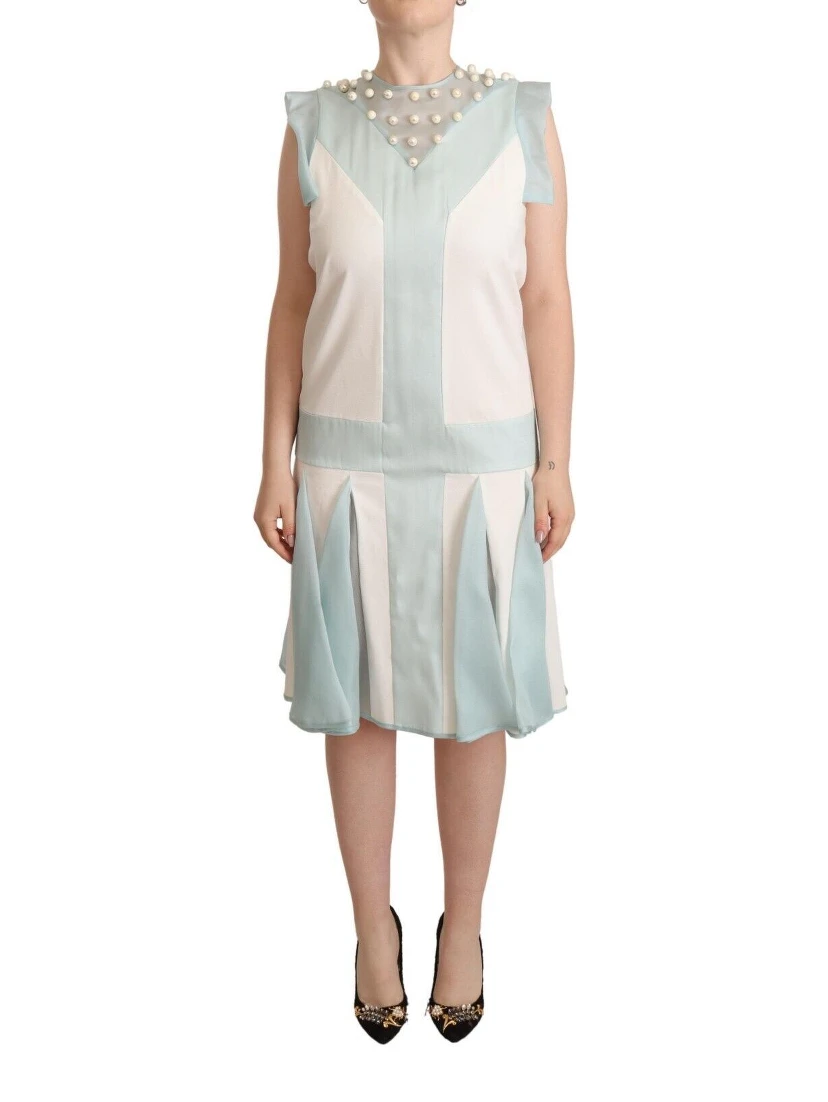 Multicolor Faux Pearl Sleeveless Shift Midi Dress