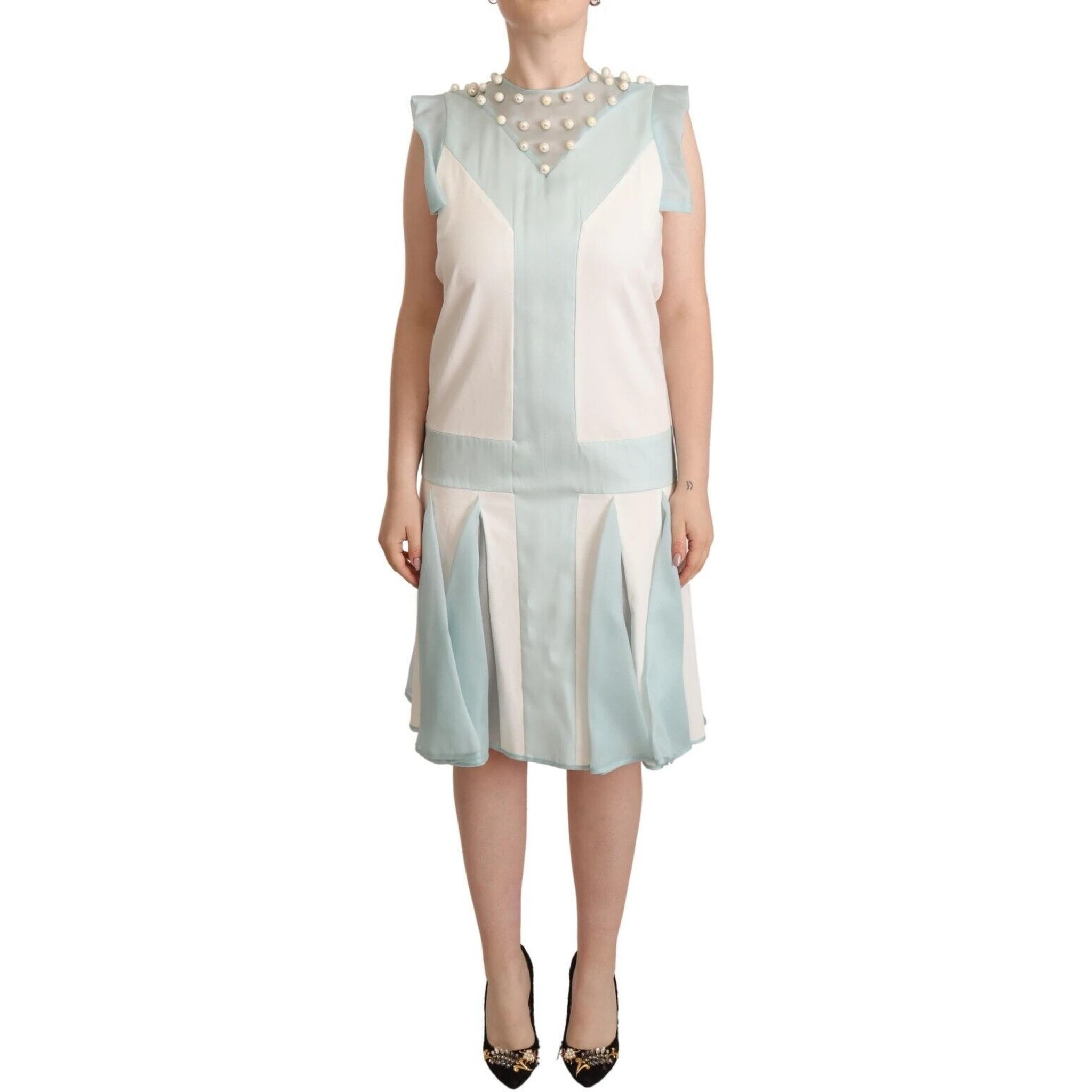 Multicolor Faux Pearl Sleeveless Shift Midi Dress