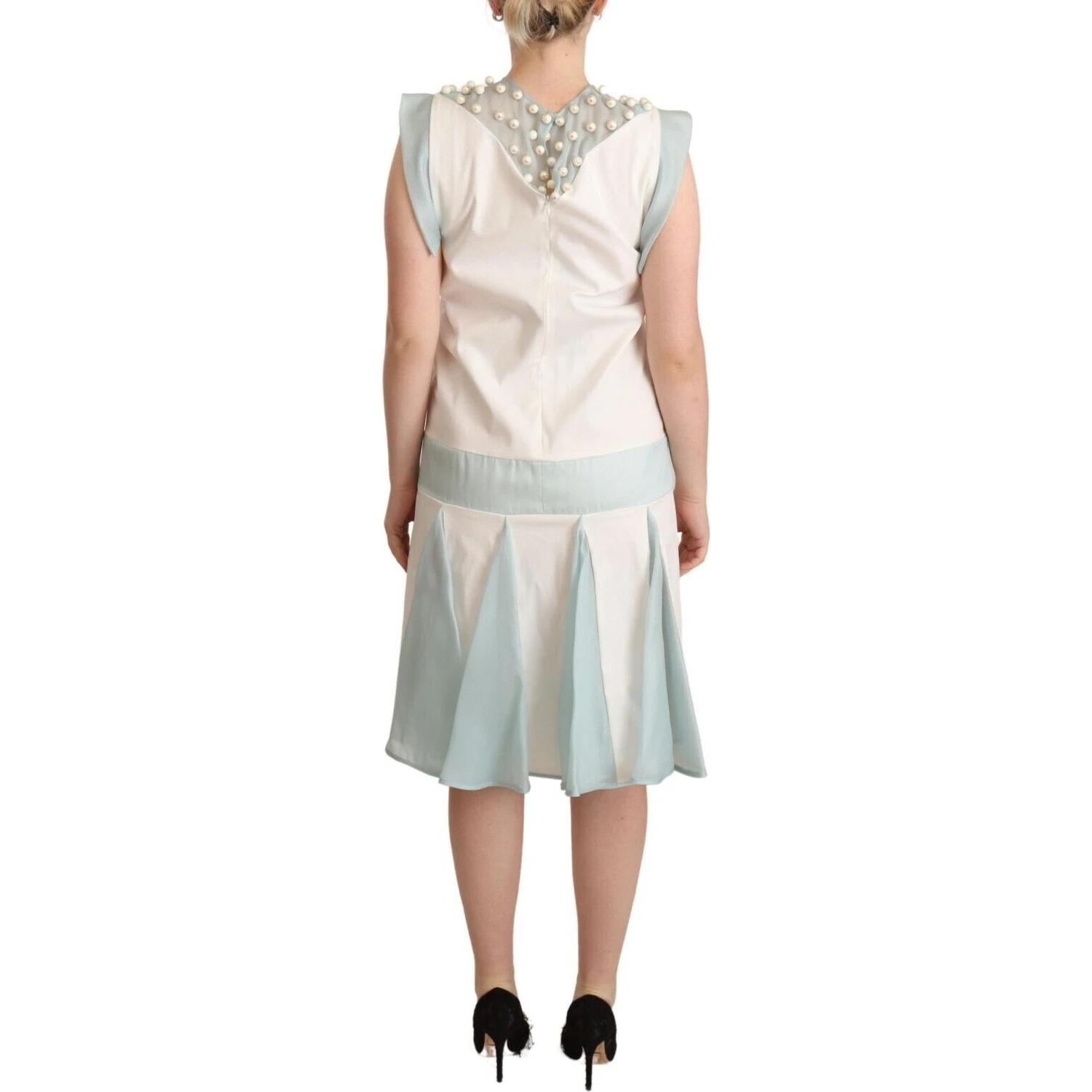 Multicolor Faux Pearl Sleeveless Shift Midi Dress