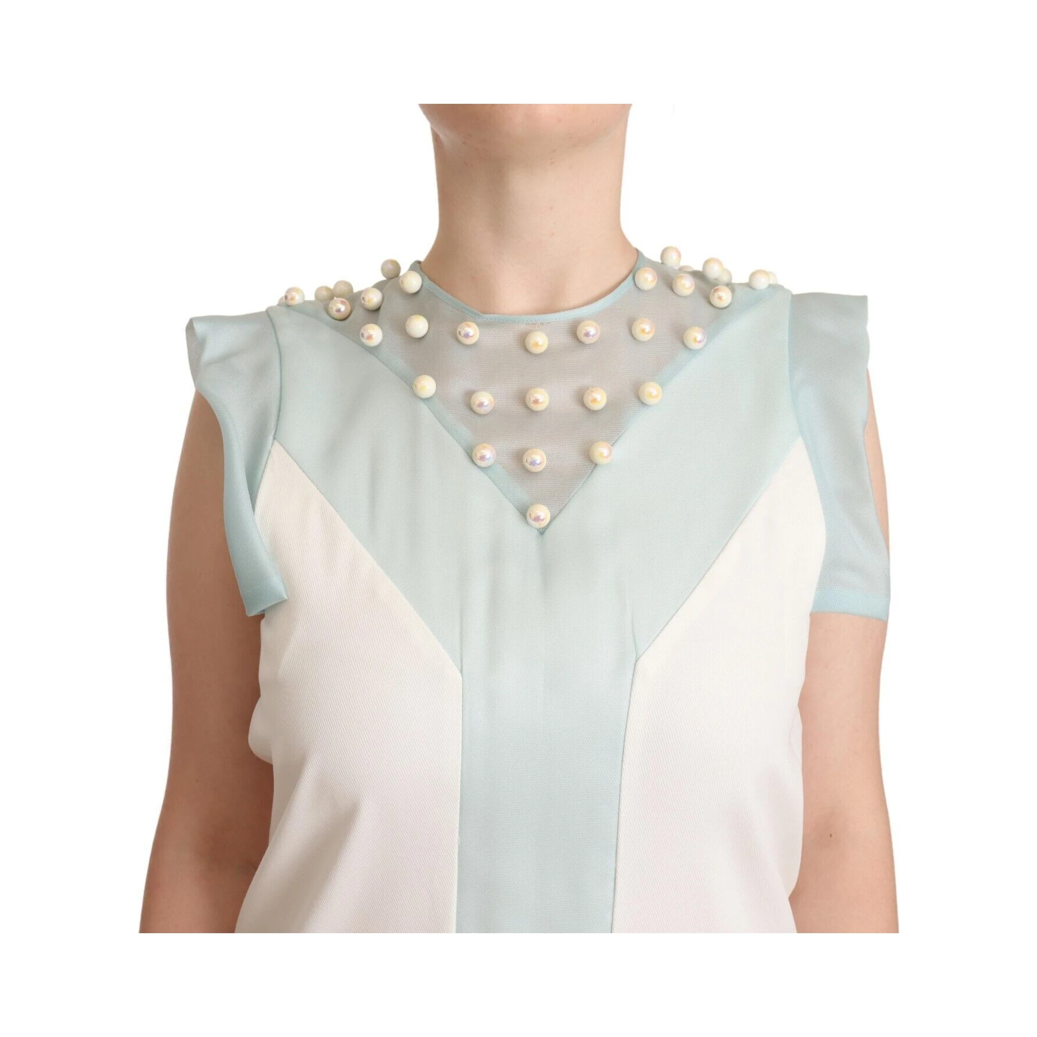 Multicolor Faux Pearl Sleeveless Shift Midi Dress