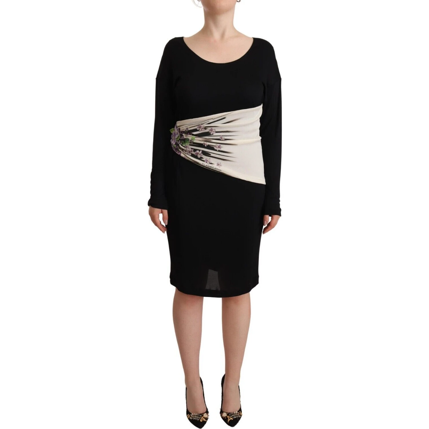 Black Silver Sheath Knee Length Dress