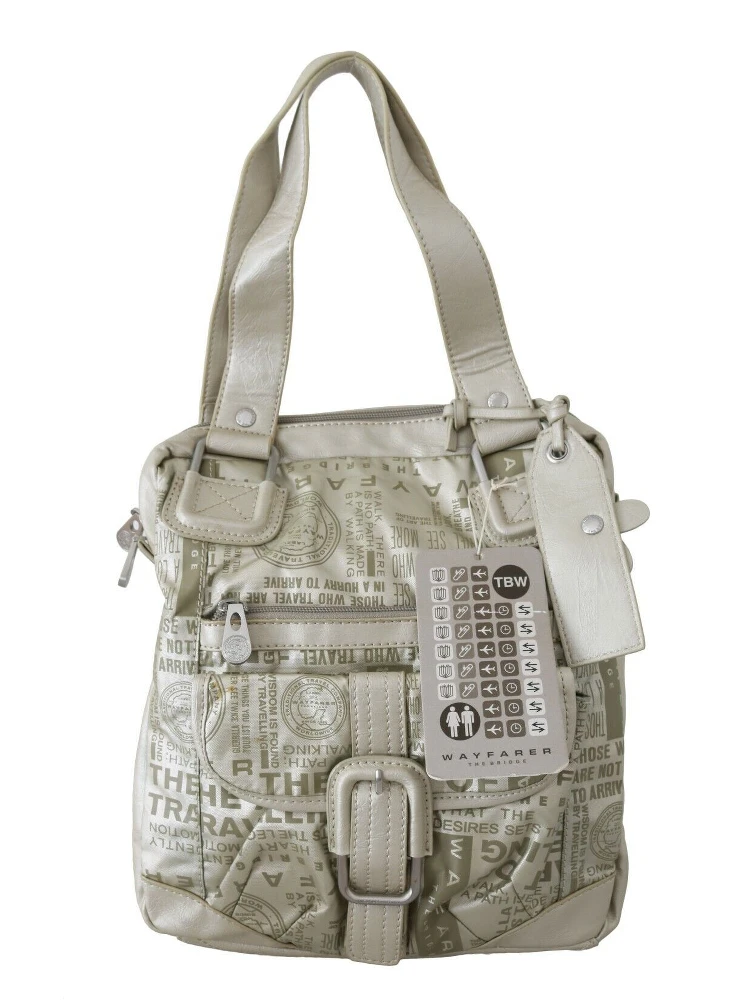 White Printed Handbag Shoulder Fabric Purse