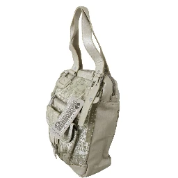 White Printed Handbag Shoulder Fabric Purse