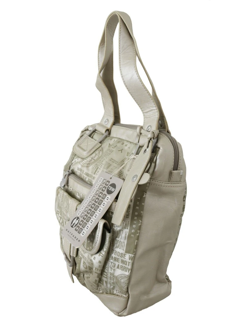 White Printed Handbag Shoulder Fabric Purse