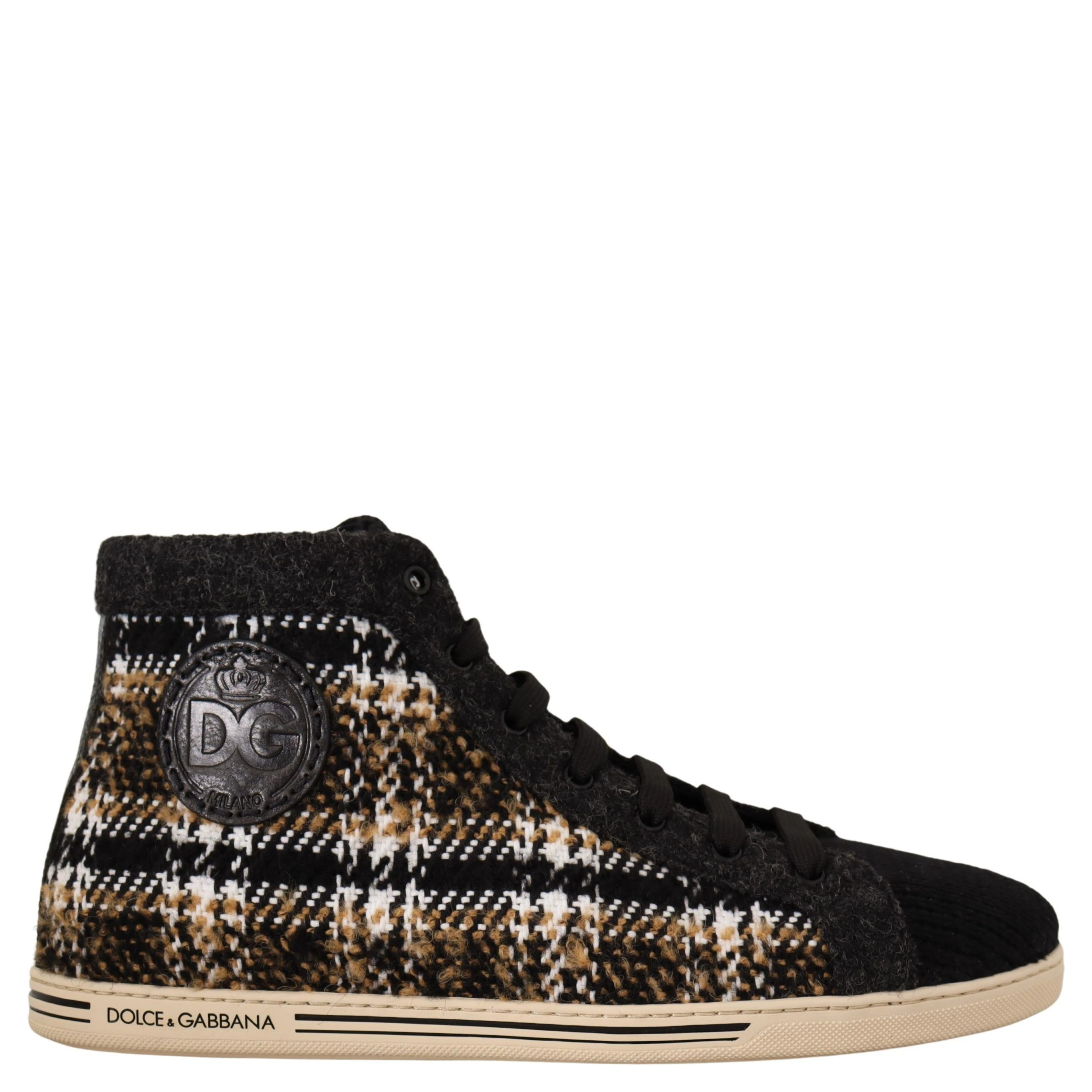 Beige Brown Wool Cotton High Top Sneakers