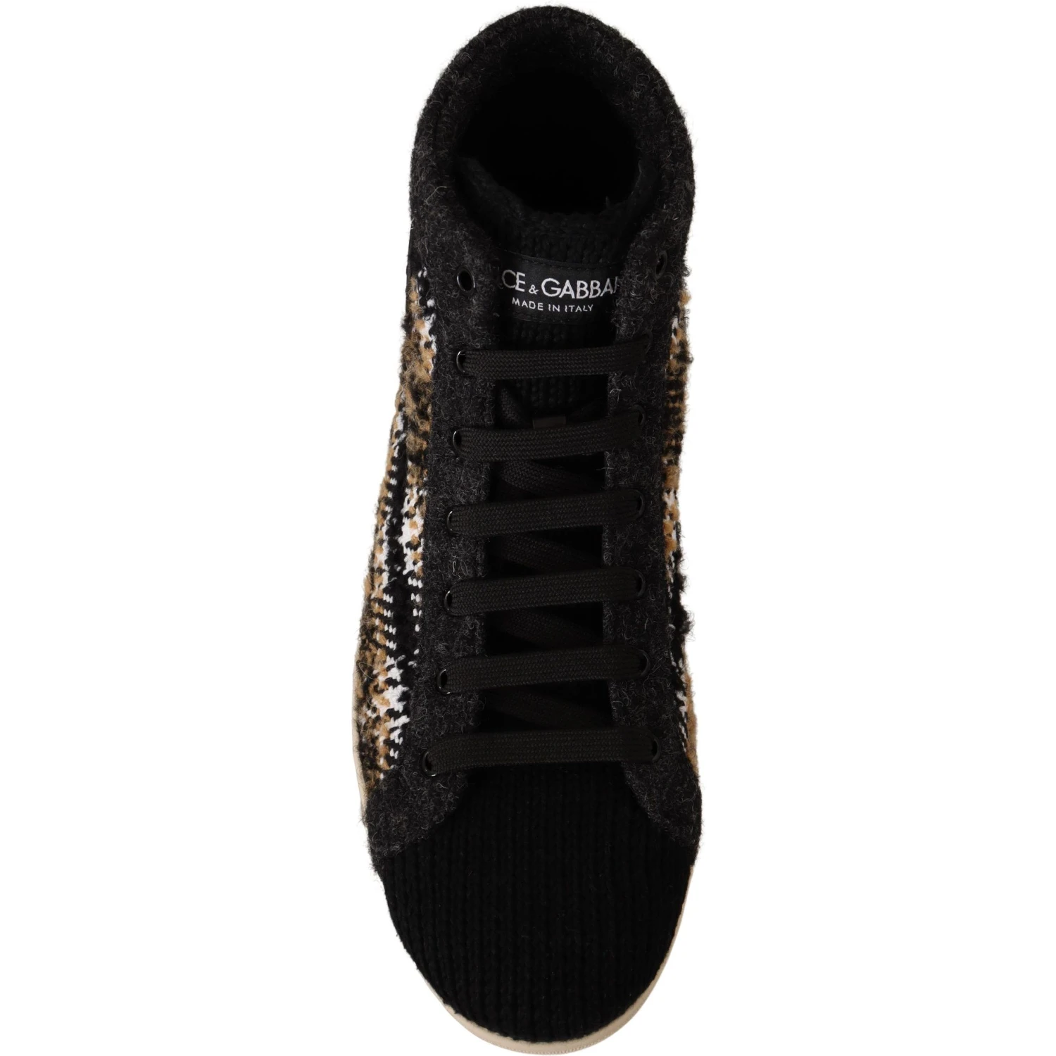 Beige Brown Wool Cotton High Top Sneakers