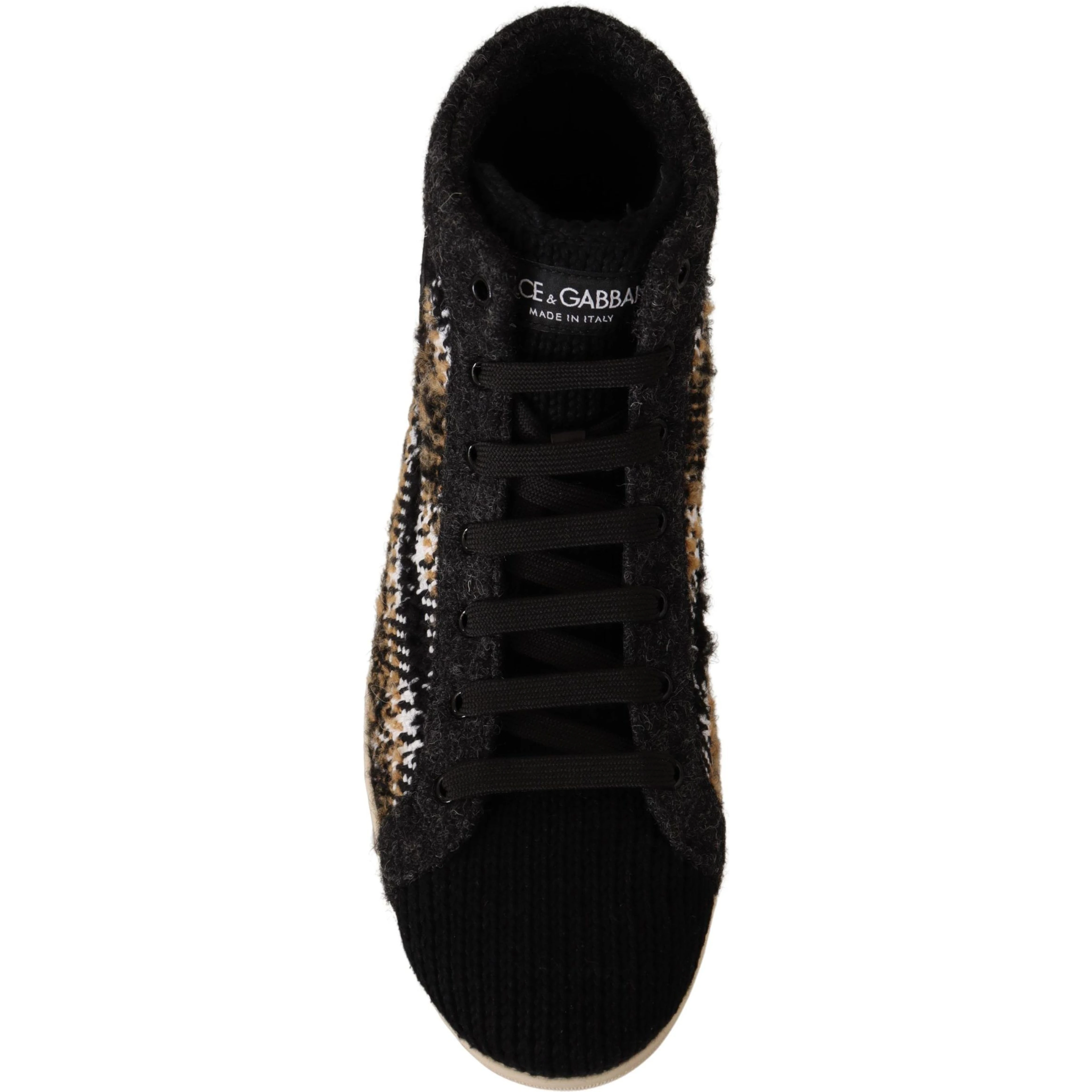 Beige Brown Wool Cotton High Top Sneakers