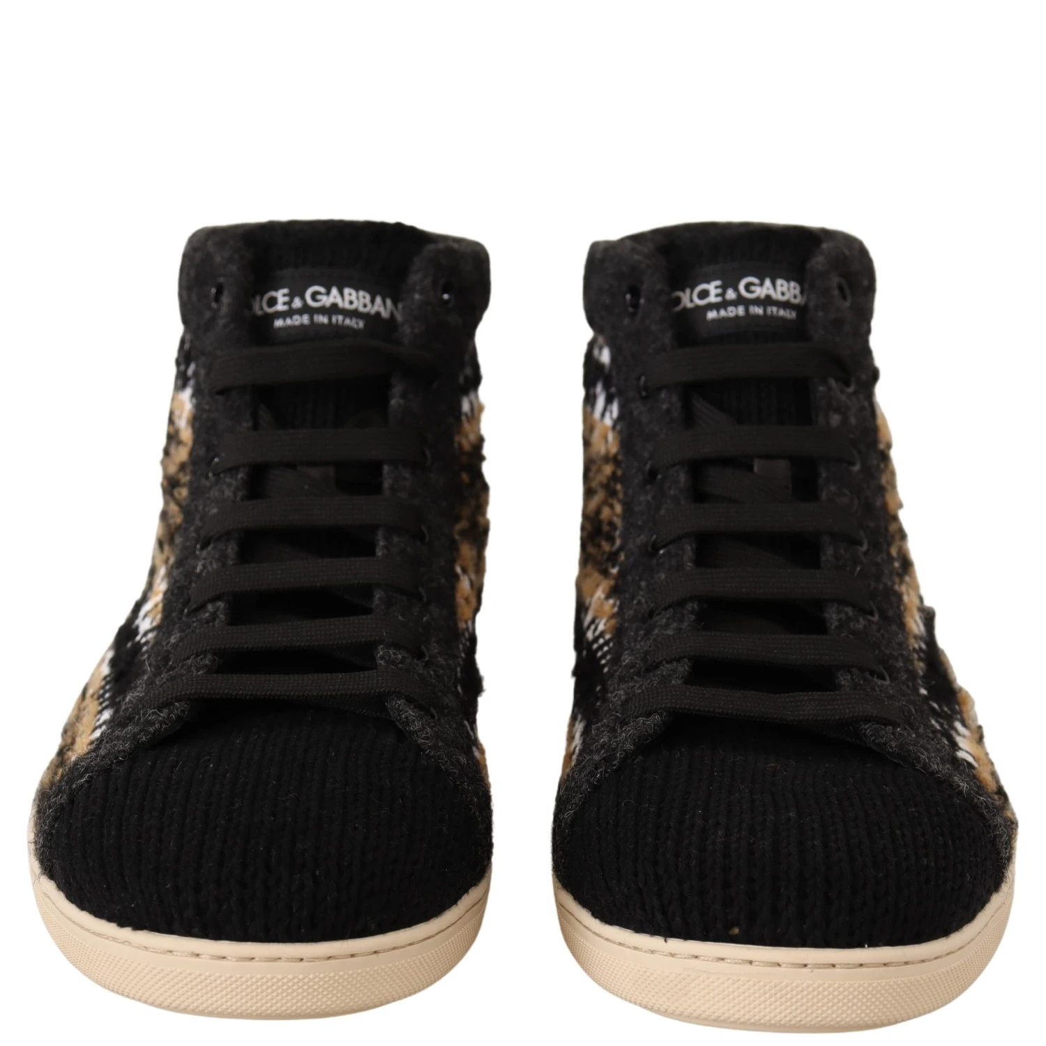 Beige Brown Wool Cotton High Top Sneakers