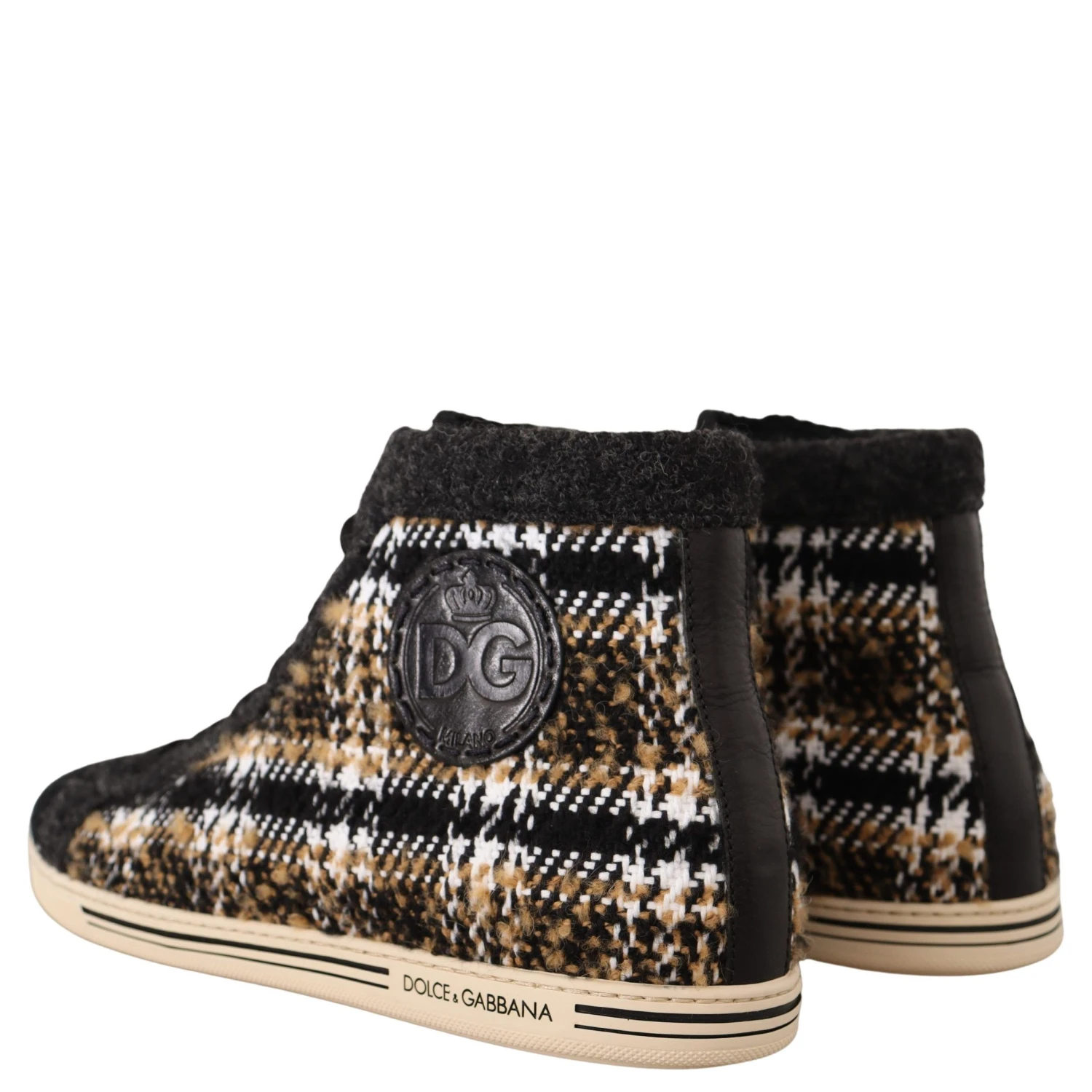 Beige Brown Wool Cotton High Top Sneakers