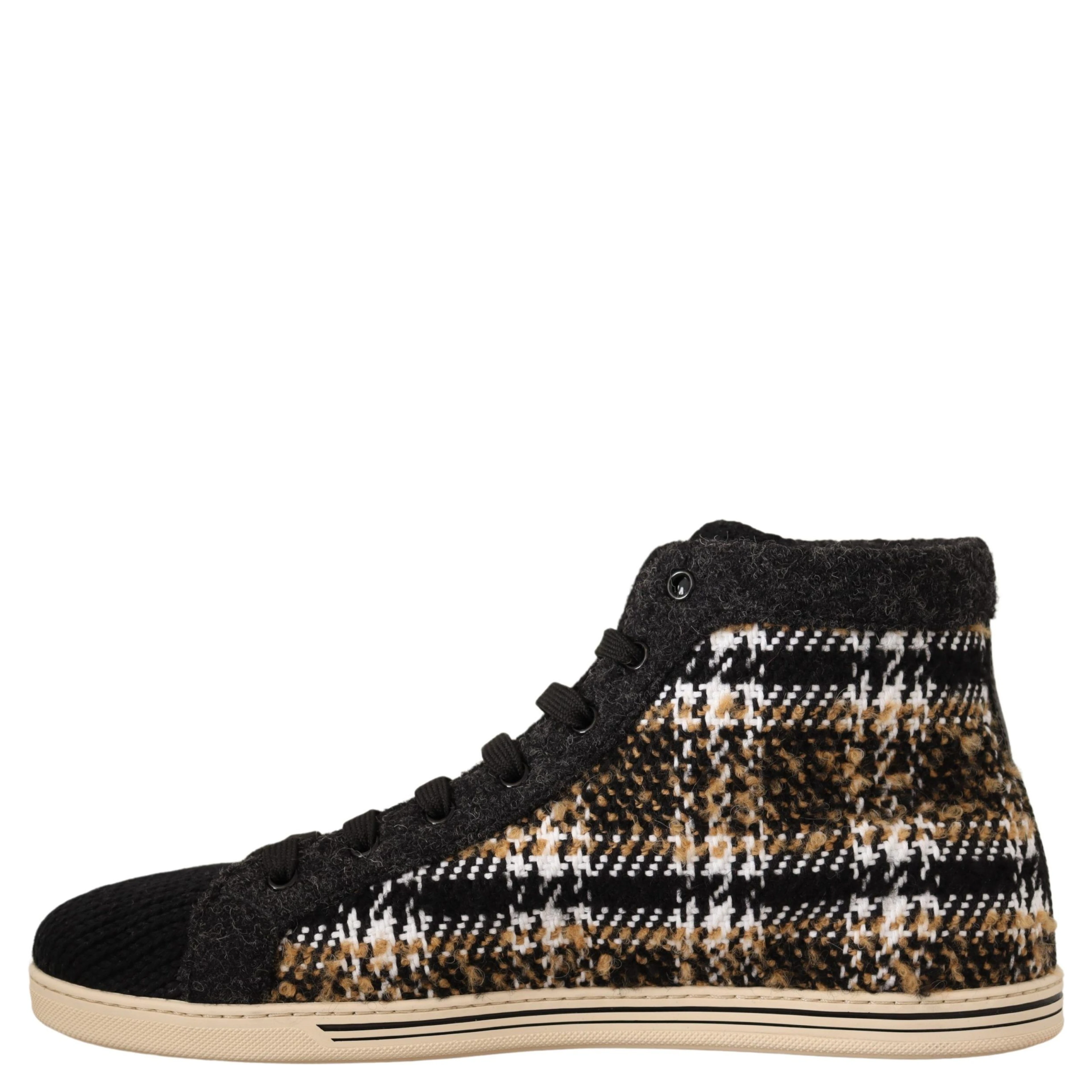 Beige Brown Wool Cotton High Top Sneakers