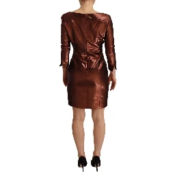Metallic Brown Long Sleeves Square Neck Sheath Dress