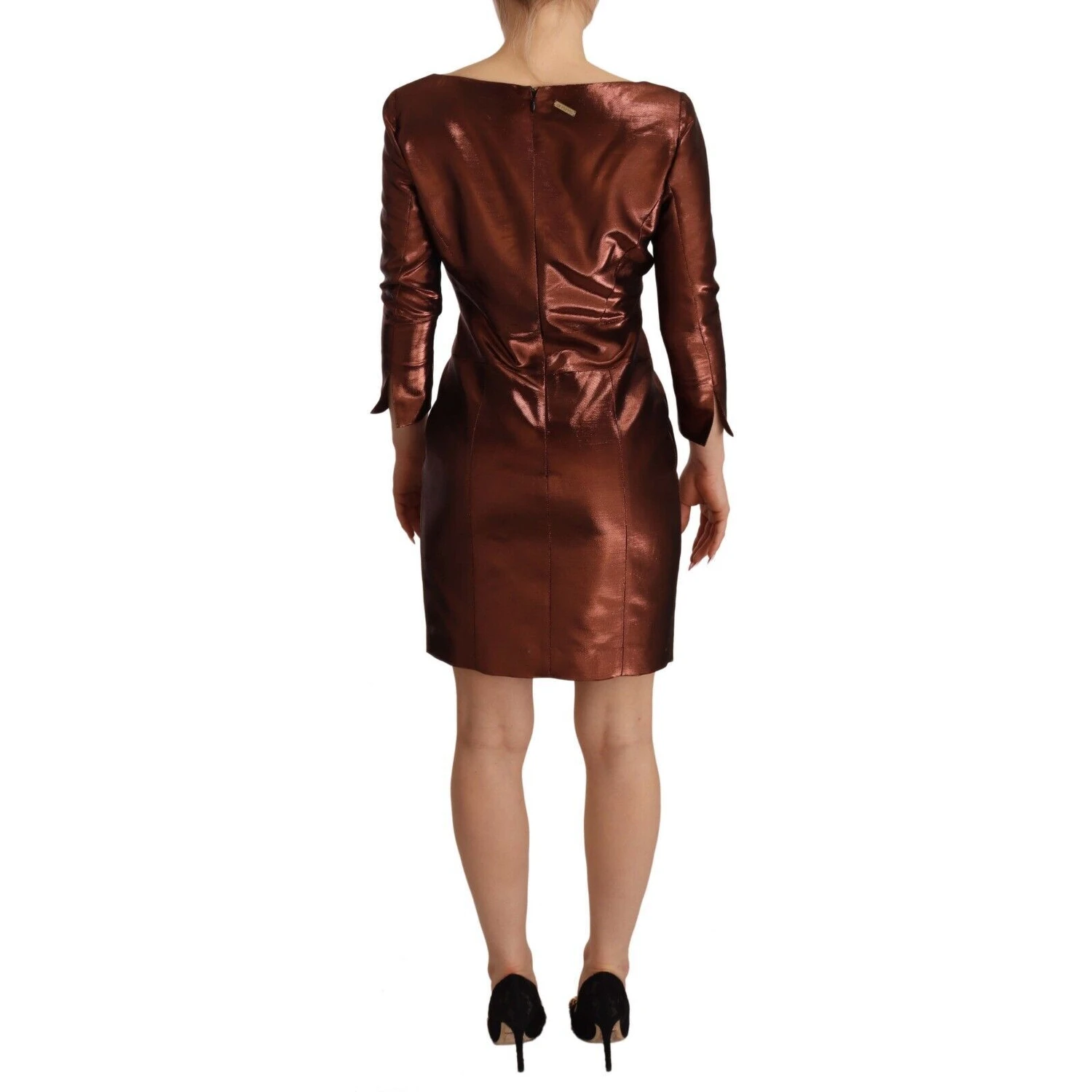 Metallic Brown Long Sleeves Square Neck Sheath Dress