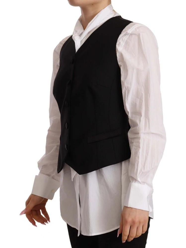 Black Button Down Sleeveless Vest Viscose Top alternative