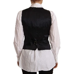 Black Button Down Sleeveless Vest Viscose Top