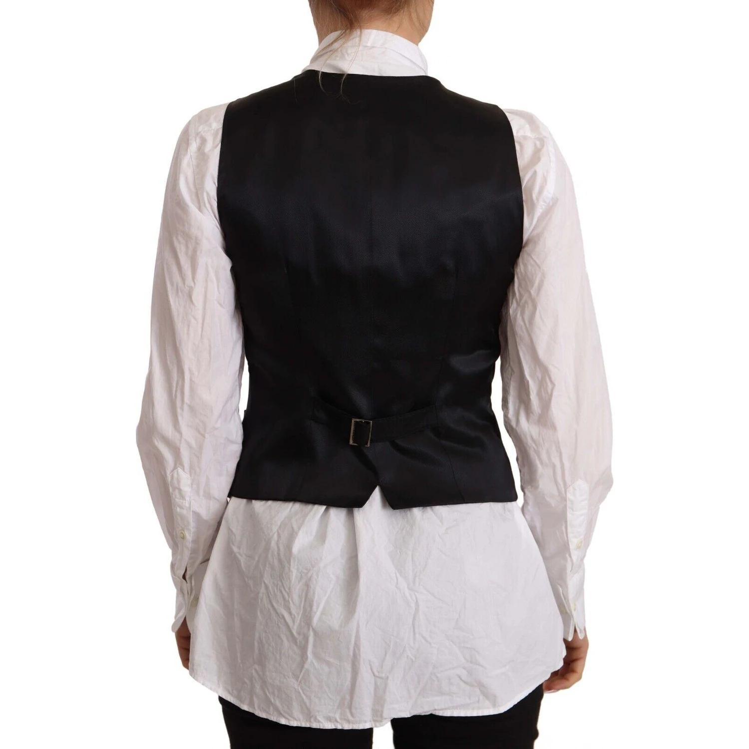 Black Button Down Sleeveless Vest Viscose Top
