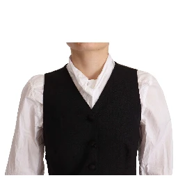 Black Button Down Sleeveless Vest Viscose Top