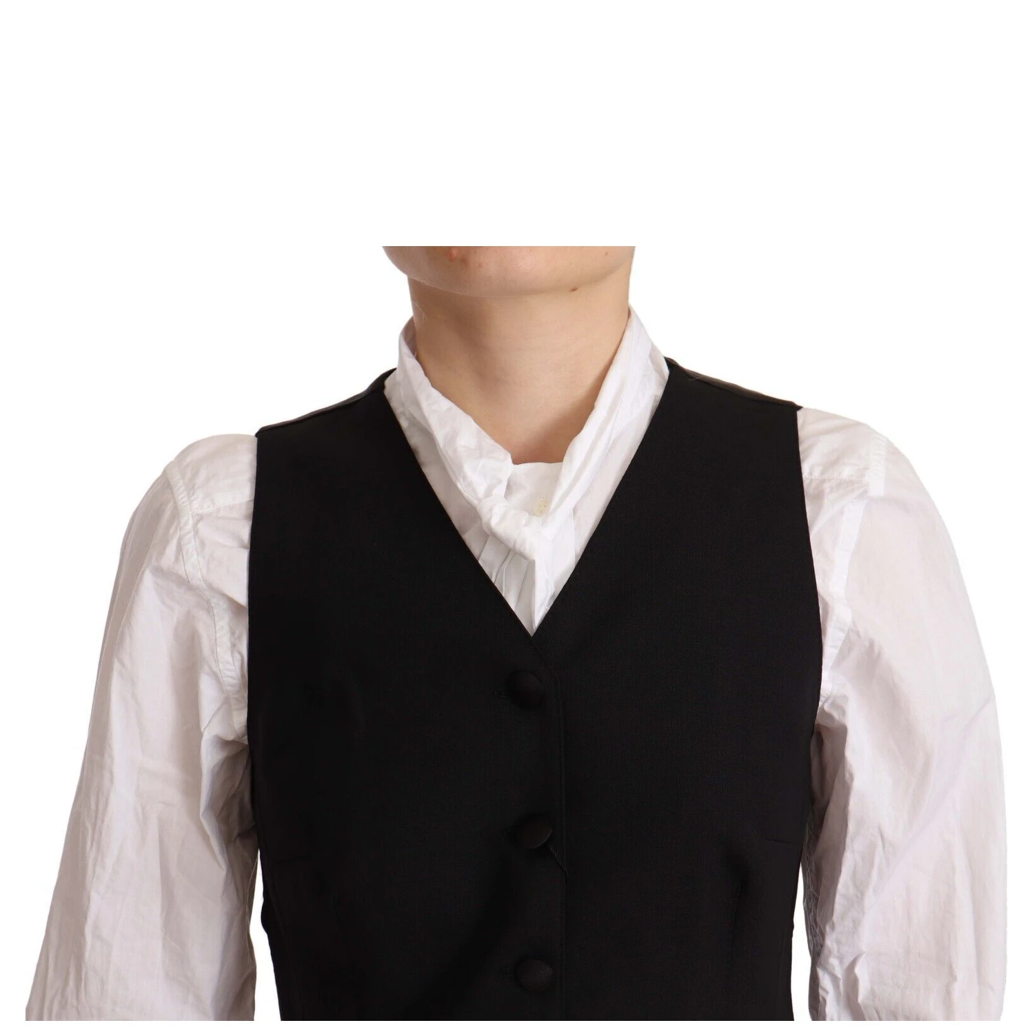 Black Button Down Sleeveless Vest Viscose Top