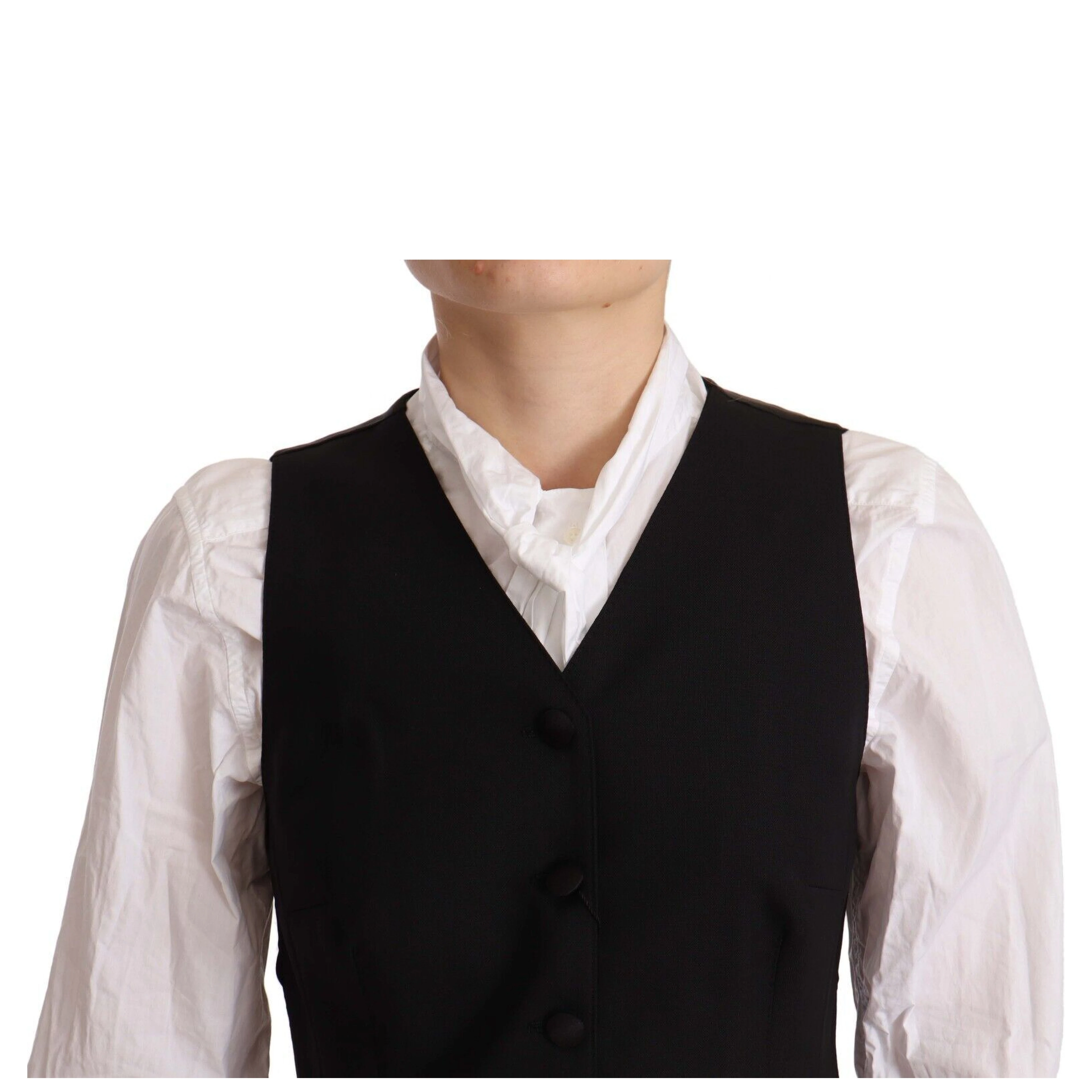 Black Button Down Sleeveless Vest Viscose Top