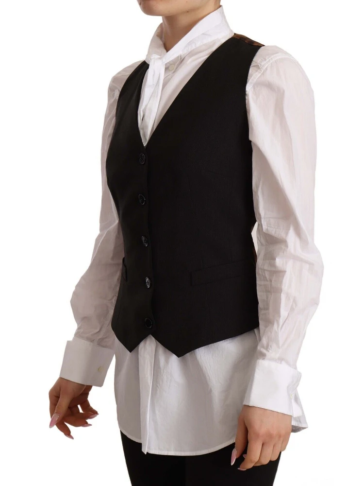 Black Button Down Sleeveless Vest Polyester Top alternative