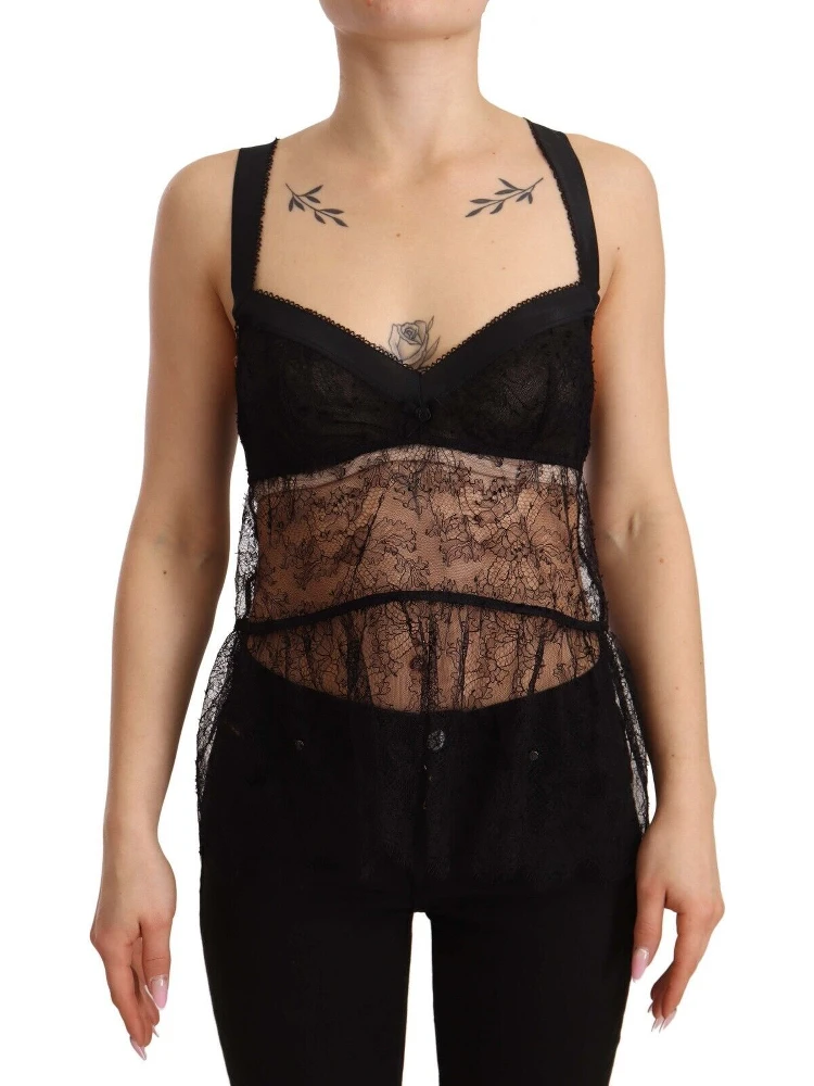 Black Silk Lace Babydoll Nylon Lingerie Top