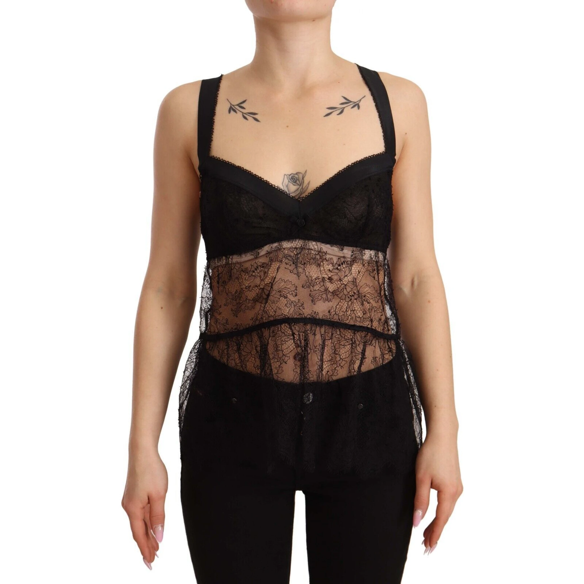 Black Silk Lace Babydoll Nylon Lingerie Top