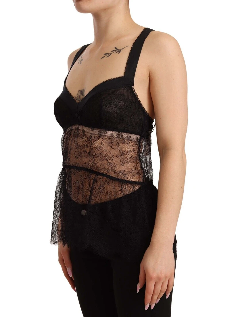 Black Silk Lace Babydoll Nylon Lingerie Top