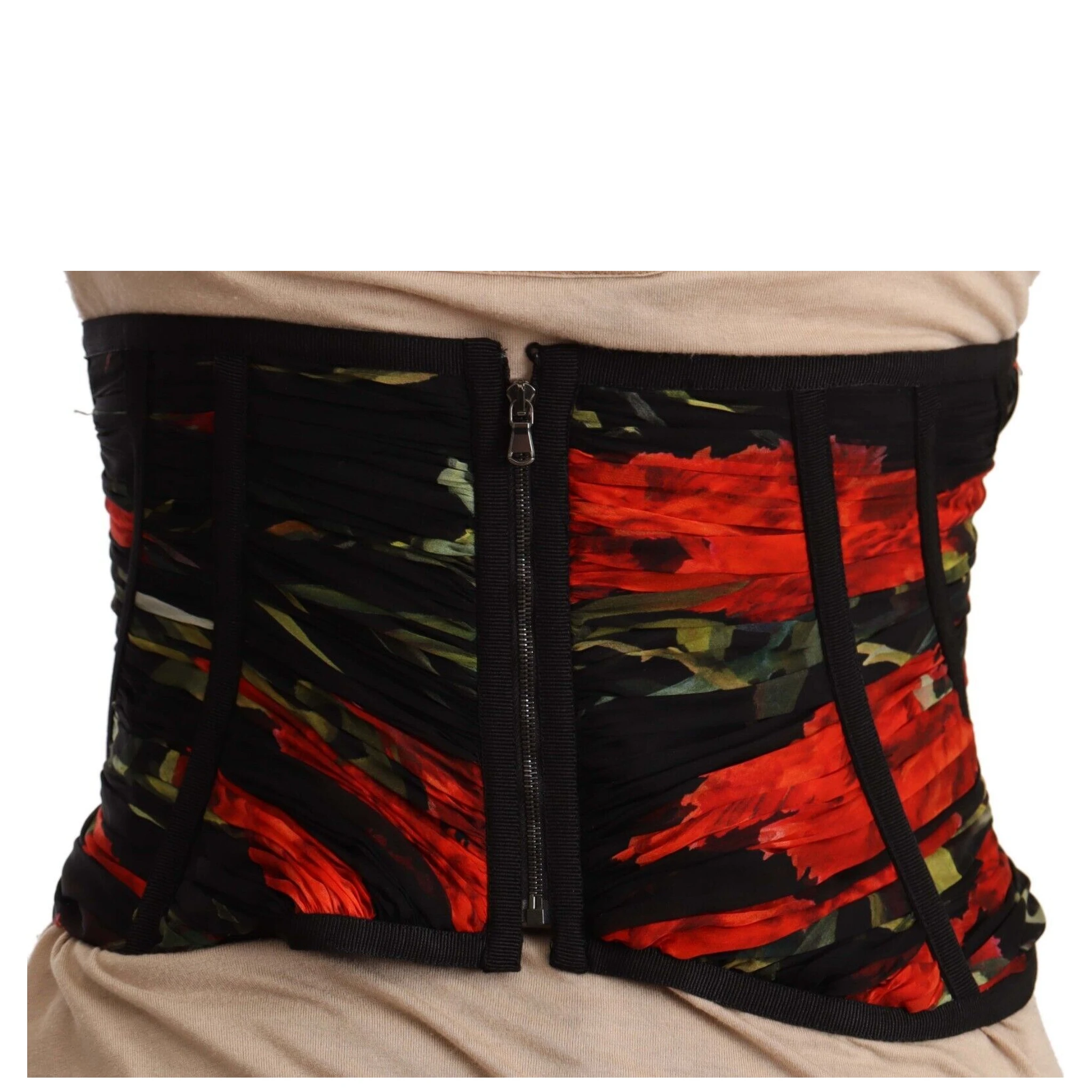 Black Corset Belt Stretch Waist Strap Silk Top