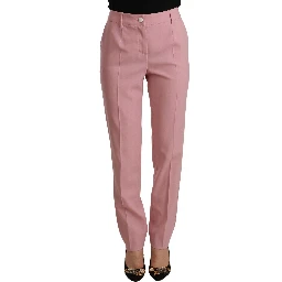 Pink Wool Stretch High Waist Trouser Pants