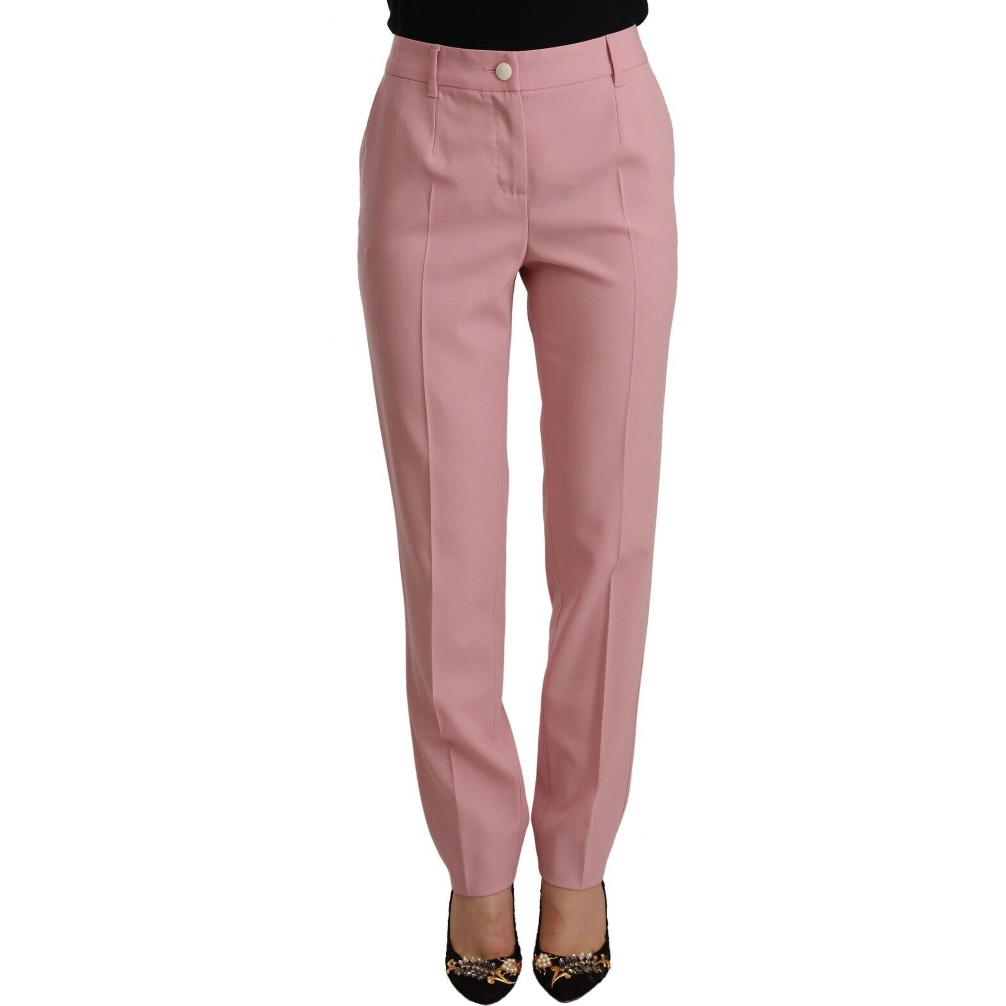 Pink Wool Stretch High Waist Trouser Pants