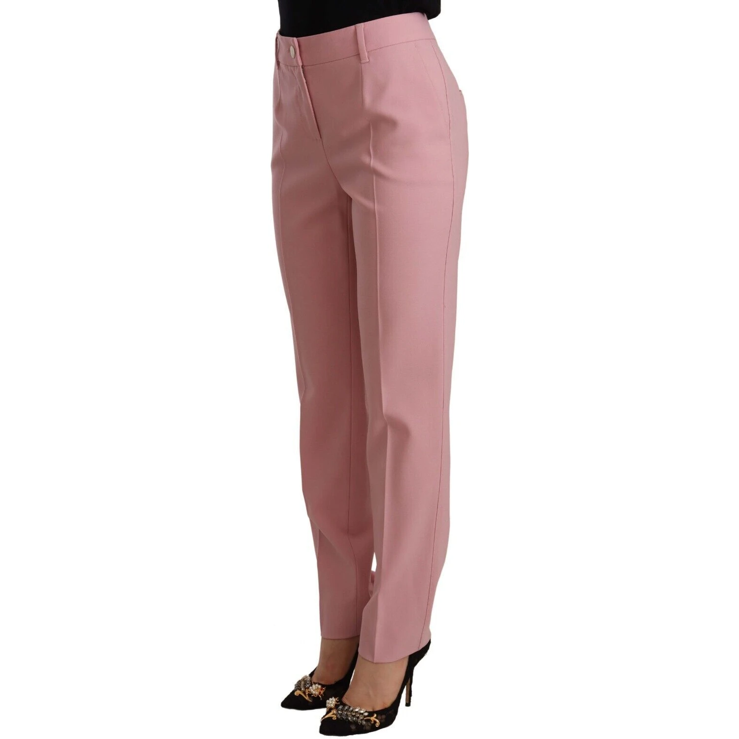 Pink Wool Stretch High Waist Trouser Pants