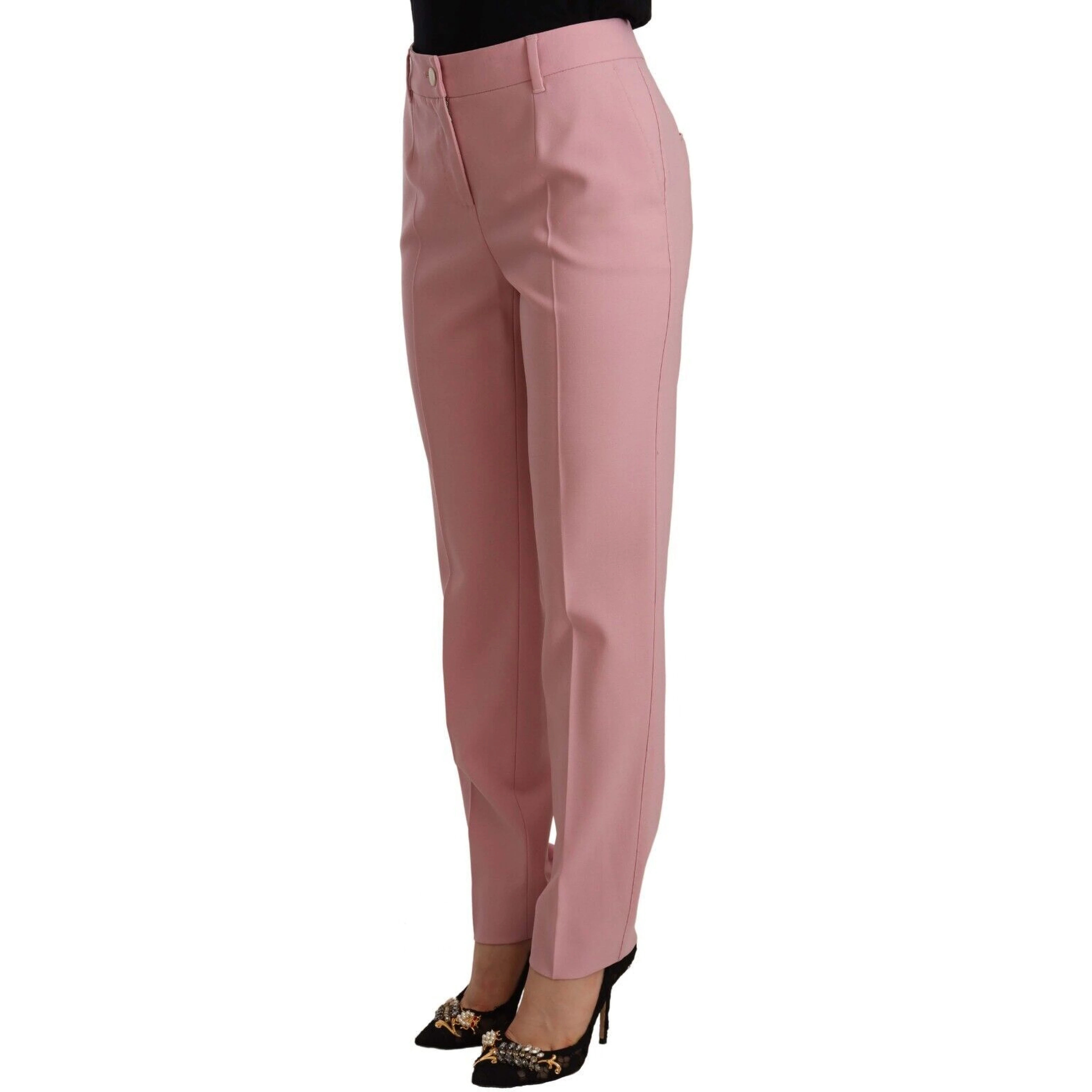 Pink Wool Stretch High Waist Trouser Pants