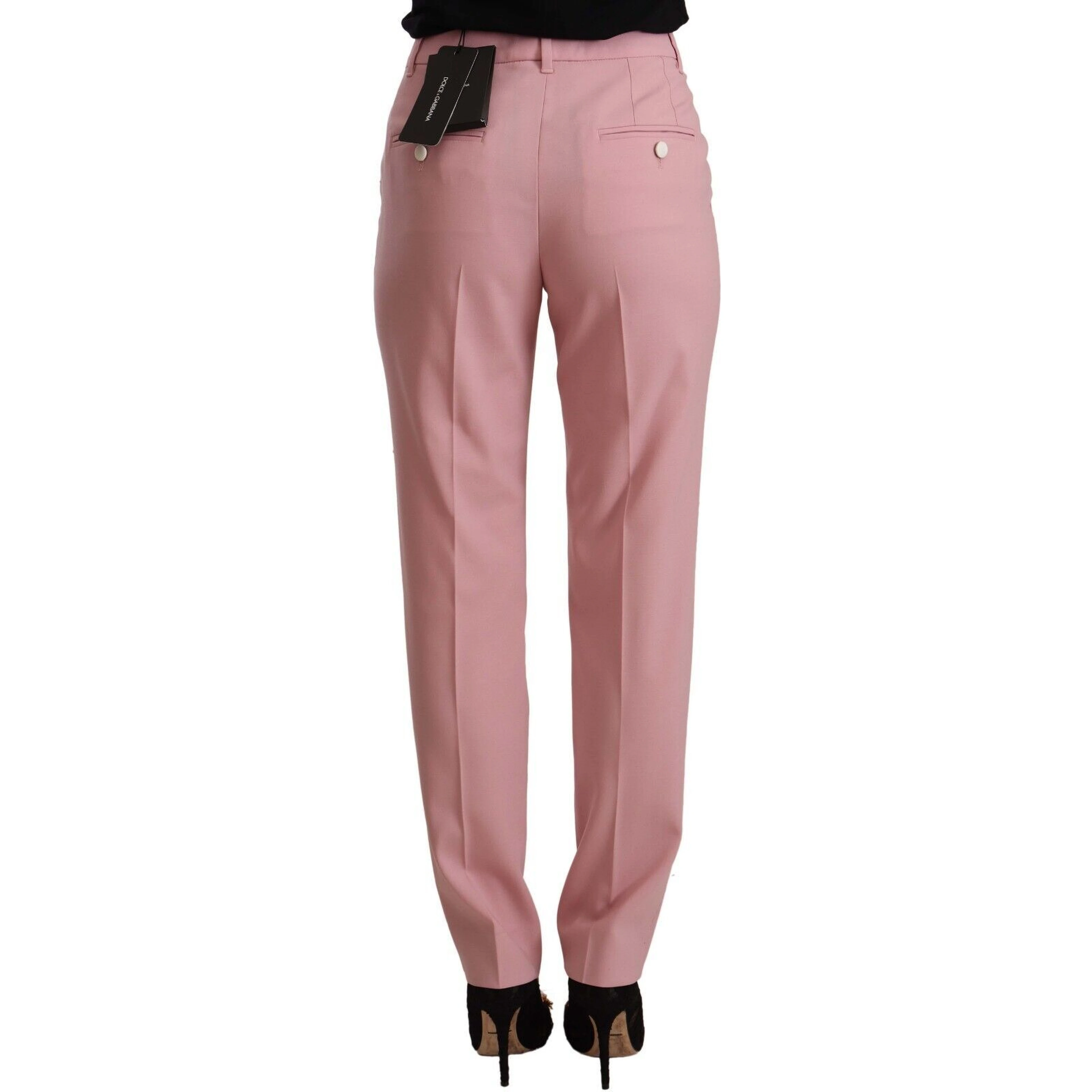 Pink Wool Stretch High Waist Trouser Pants