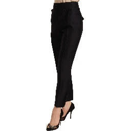 Black Button Embellished Cropped High Waist Pants
