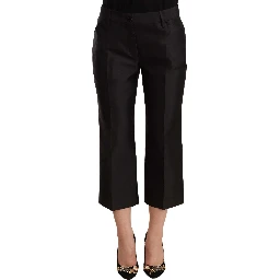 Black 100% Silk Flared Cropped Pants