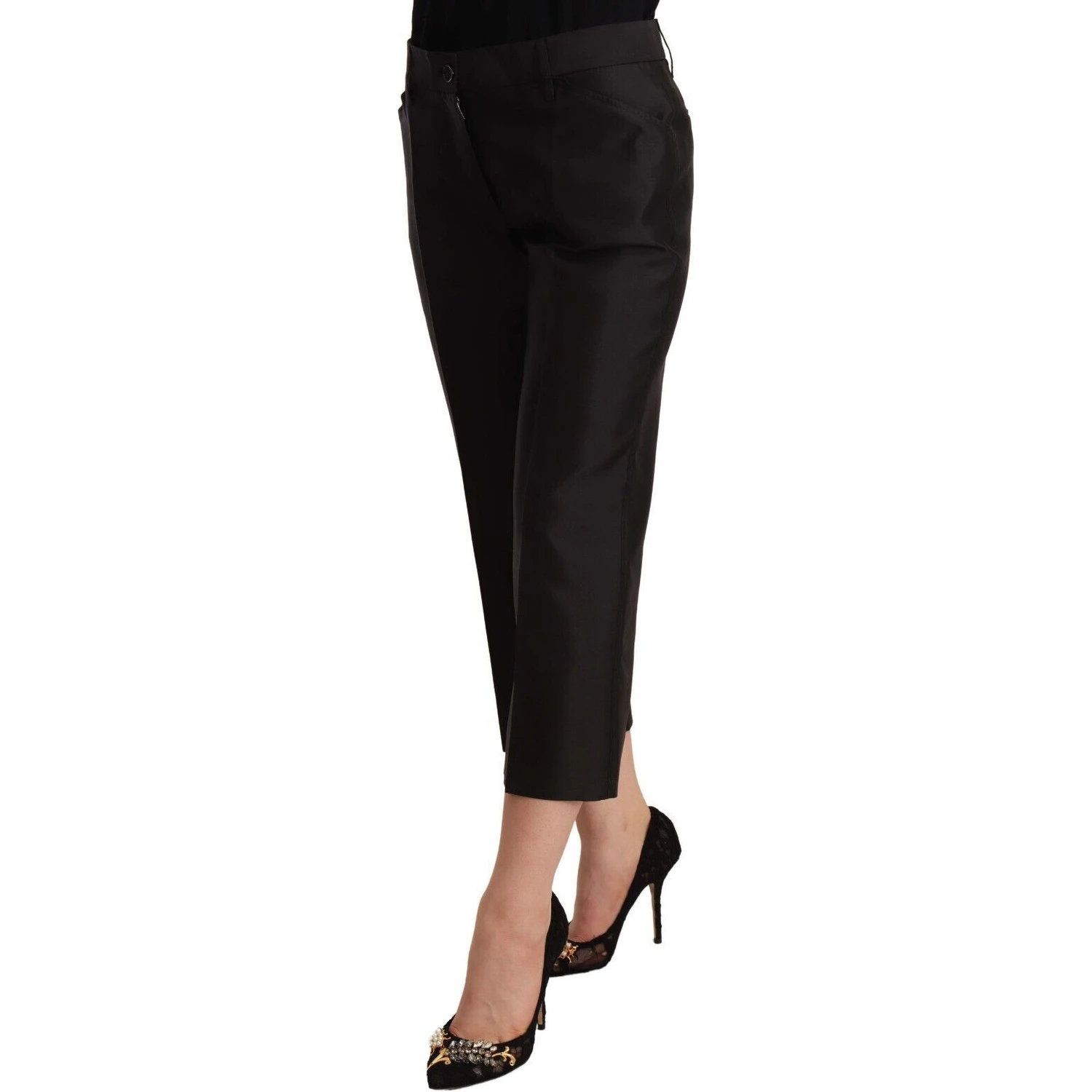 Black 100% Silk Flared Cropped Pants