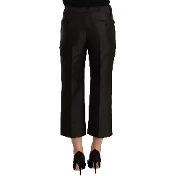 Black 100% Silk Flared Cropped Pants