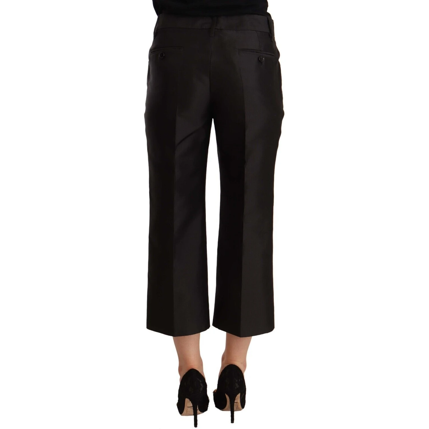 Black 100% Silk Flared Cropped Pants