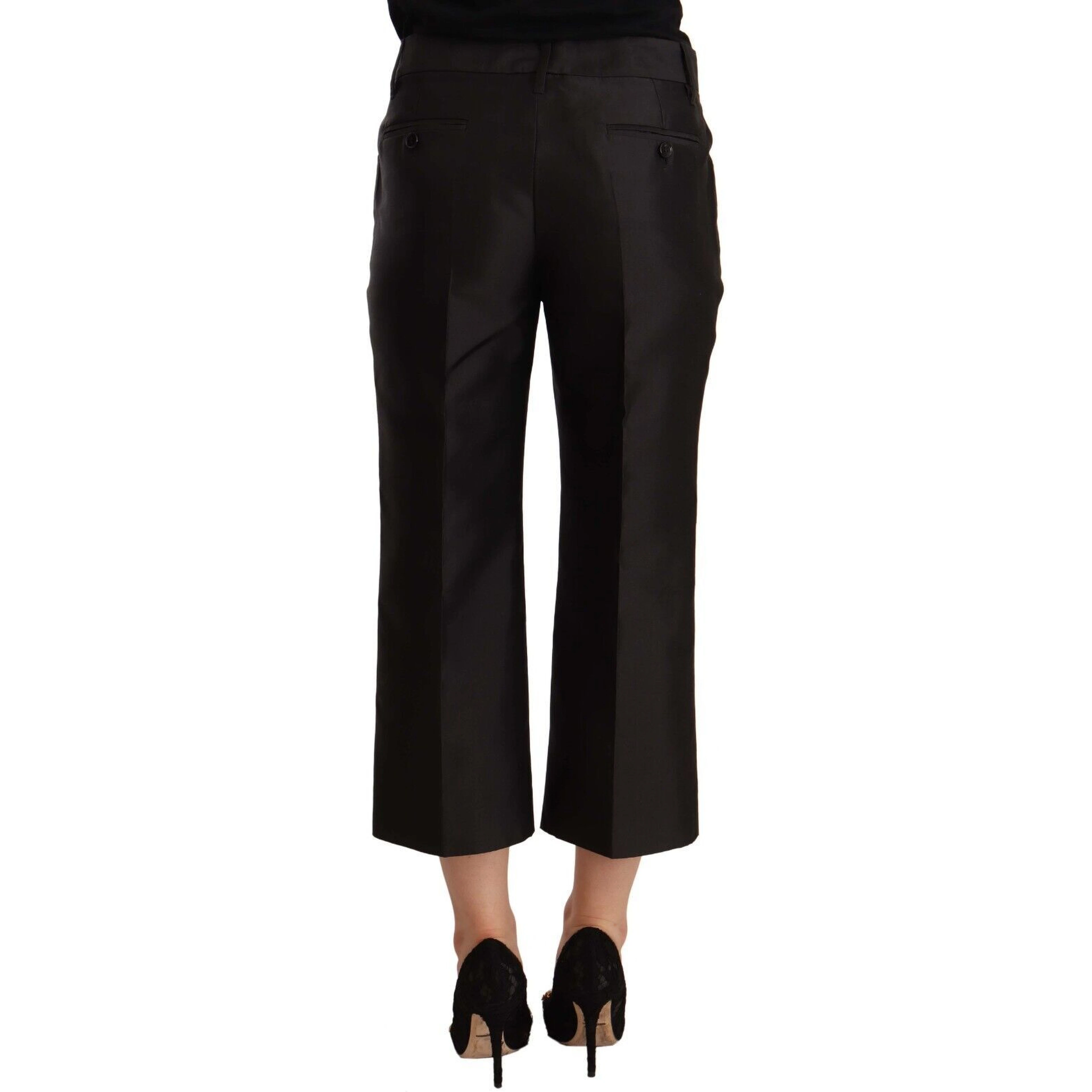 Black 100% Silk Flared Cropped Pants