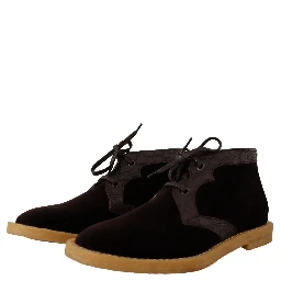 Brown Velvet Exotic Leather Boots