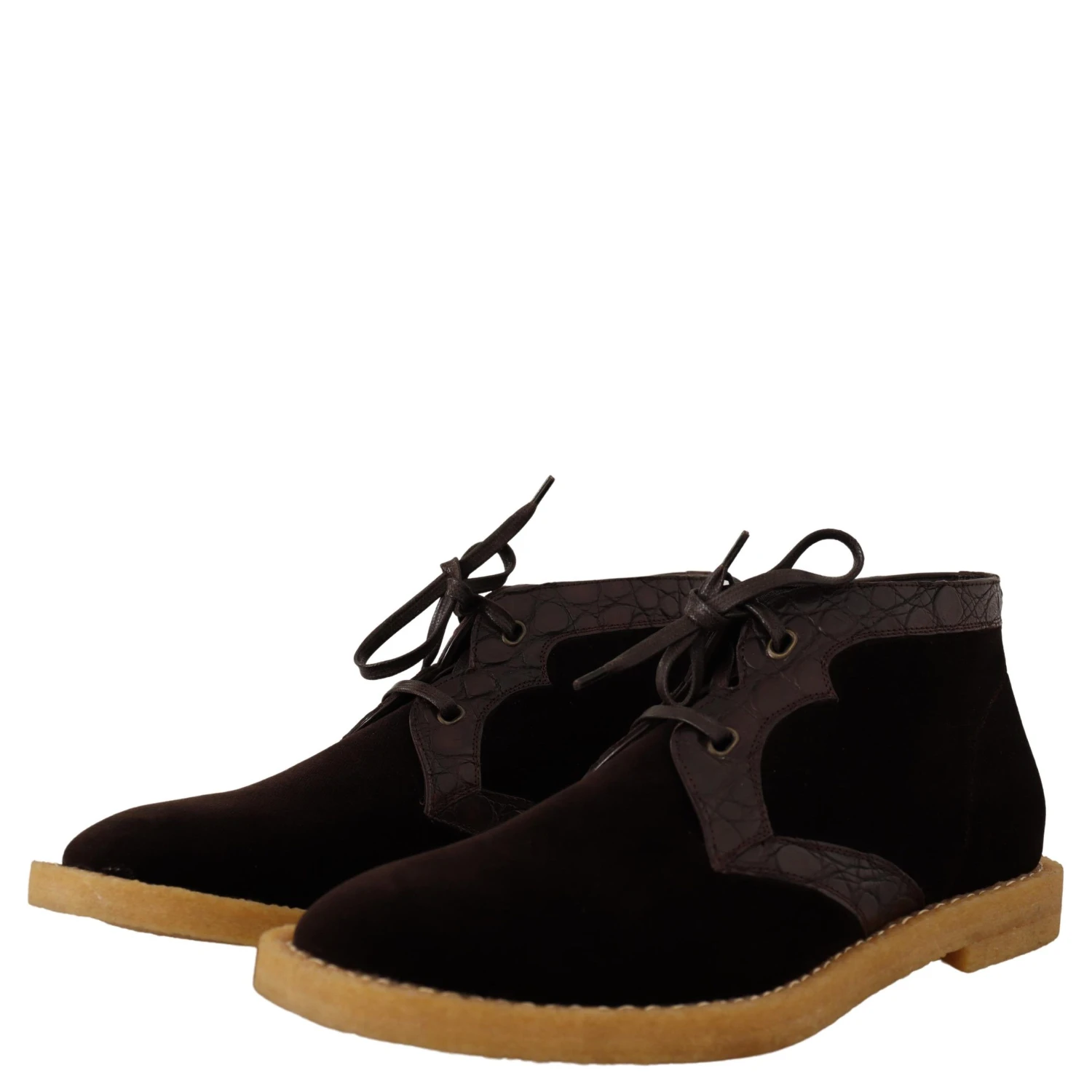 Brown Velvet Exotic Leather Boots