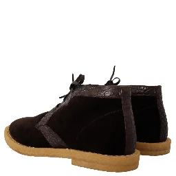 Brown Velvet Exotic Leather Boots