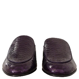 Purple Exotic Leather Flats Slides Shoes