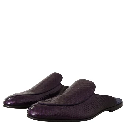 Purple Exotic Leather Flats Slides Shoes