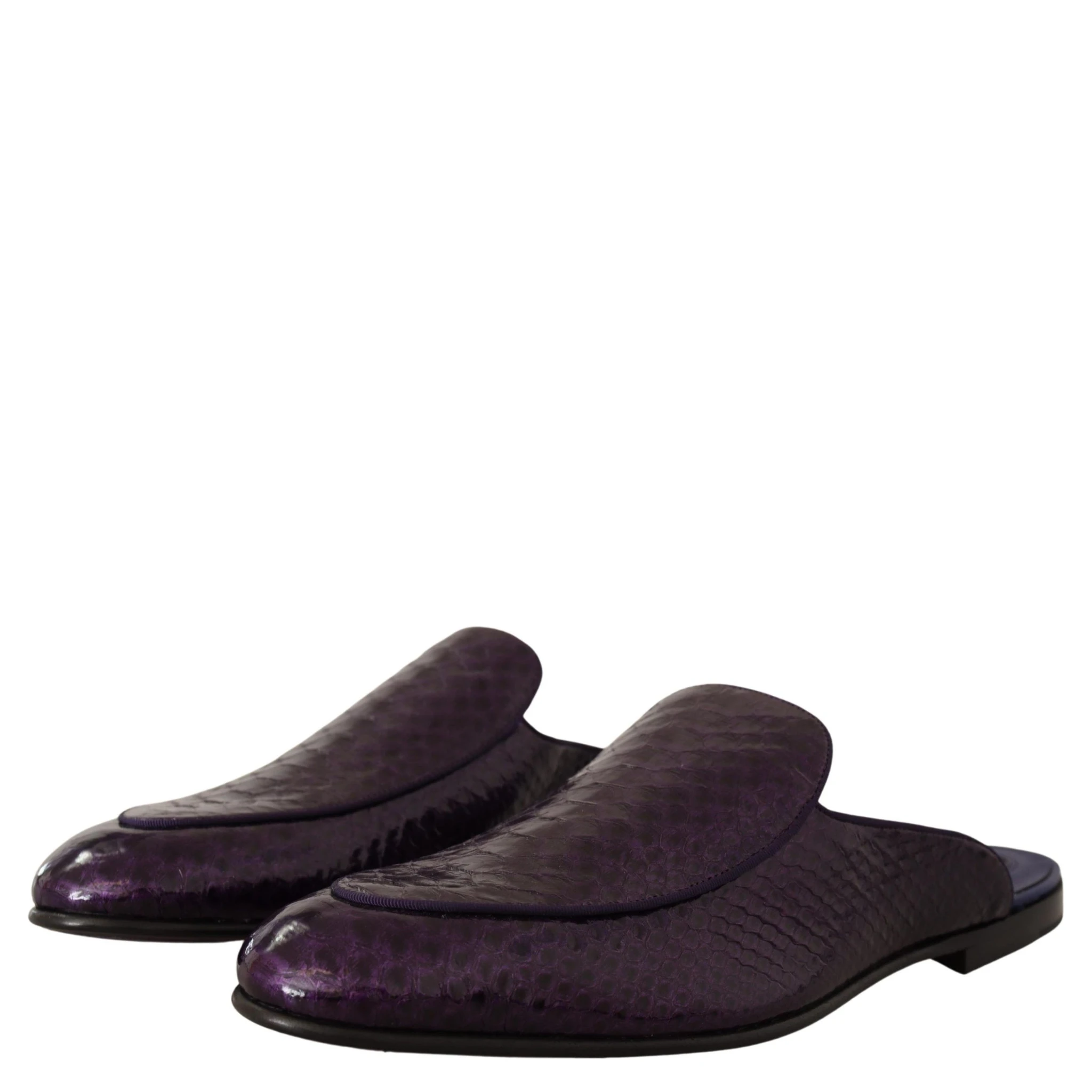 Purple Exotic Leather Flats Slides Shoes