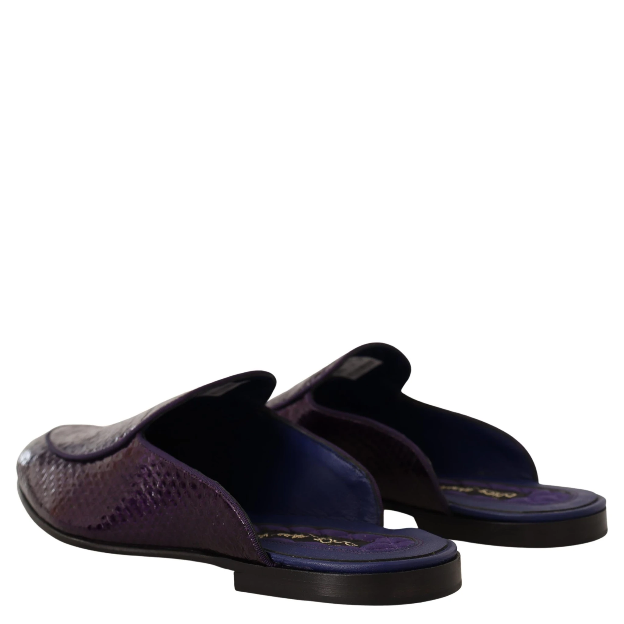 Purple Exotic Leather Flats Slides Shoes
